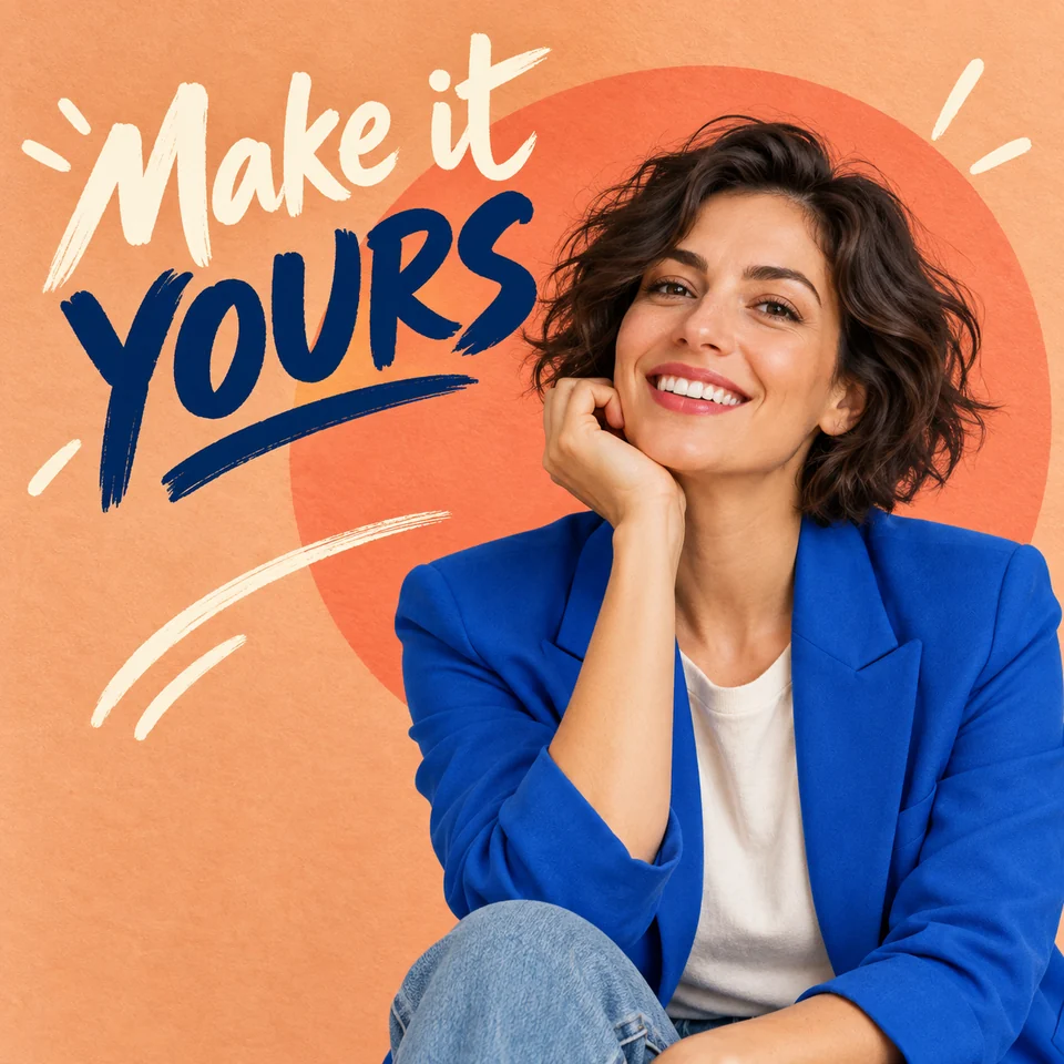 Creative portrait poster of a woman in a cobalt blazer with Make it YOURS lettering